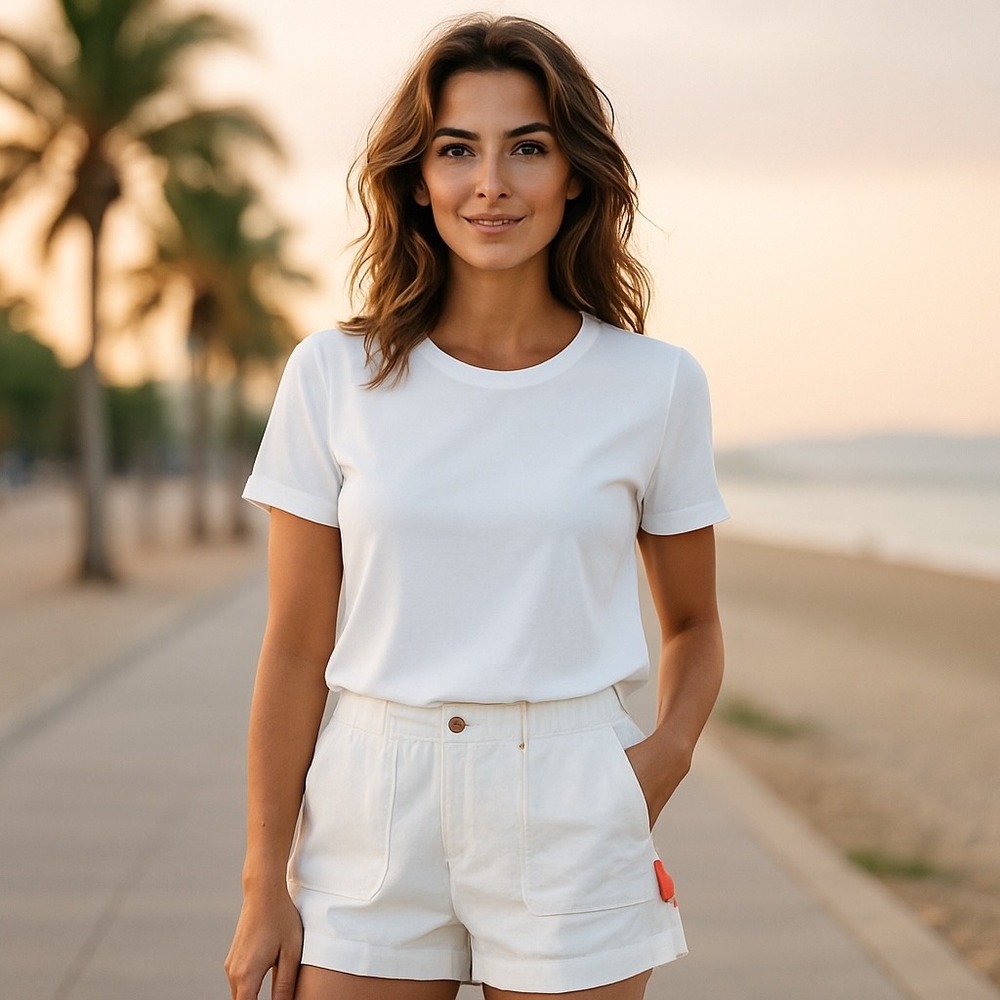 Ci Sono Linen Collection White Shorts XL Drawstring Elastic Waist Pockets